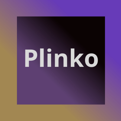 The Plinko App logo features bold white and pink text on a black background with diagonal white stripes on top.